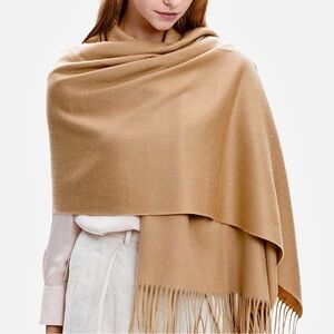 100% Cashmere Made in Scotland Oversized Wrap Shawl Scarf XXL Camel Beige NEW